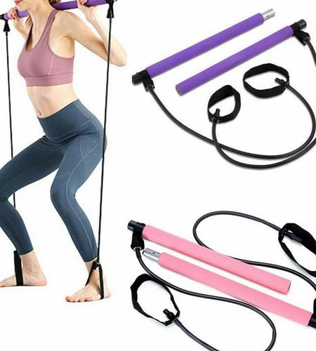 Yoga Pilates Bar Stick Exerciser Pull Rope Gym Workout Pilates Trainer