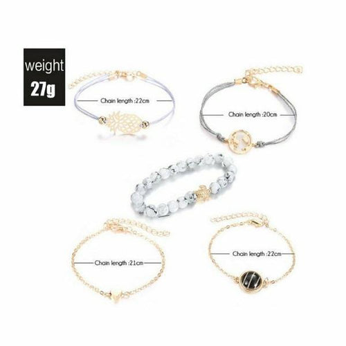 Load image into Gallery viewer, Pineapple Express Black Marble 5 Piece Bracelet Set
