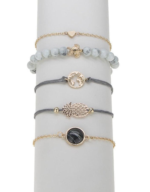 Load image into Gallery viewer, Pineapple Express Black Marble 5 Piece Bracelet Set
