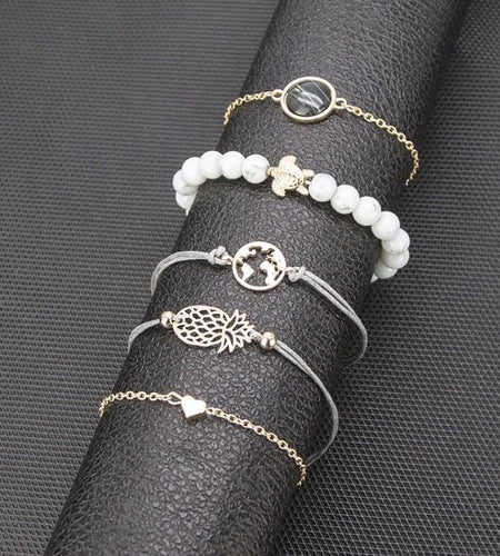 Pineapple Express Black Marble 5 Piece Bracelet Set