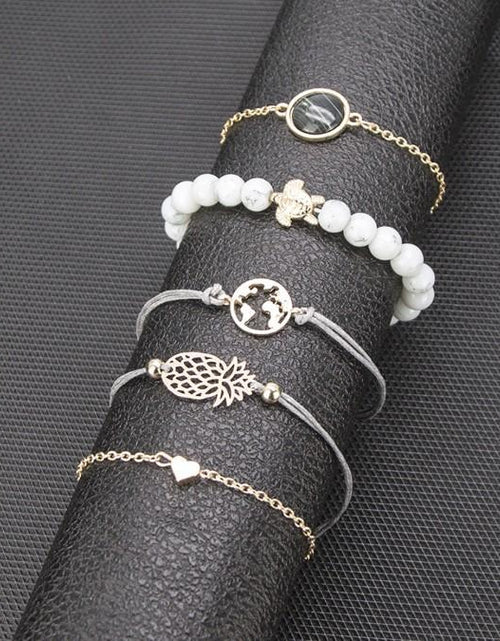 Load image into Gallery viewer, Pineapple Express Black Marble 5 Piece Bracelet Set
