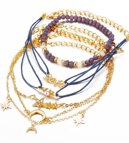 Crystal Celestial Marble 6 Piece Bracelet Set