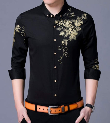 Mens Slim Fit Long Sleeve Floral Shirt